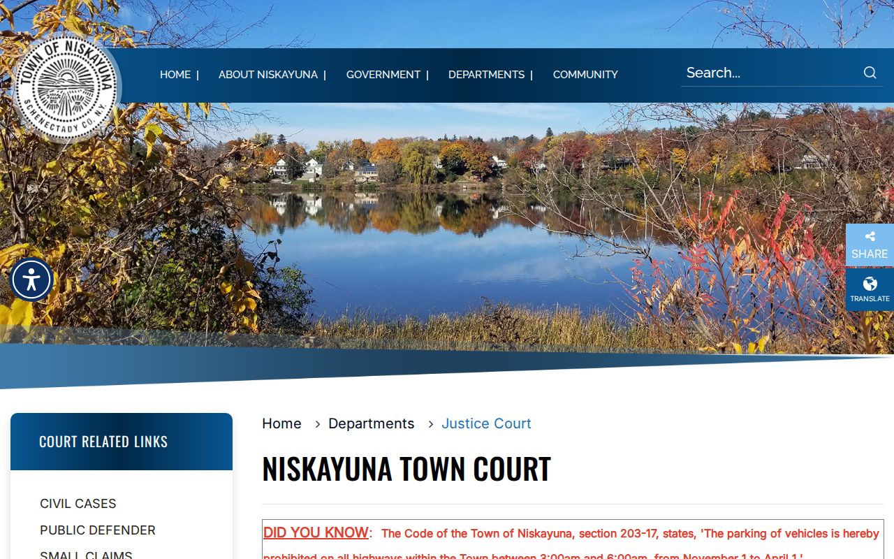 Niskayuna Town Court source for Schenectady County criminal records