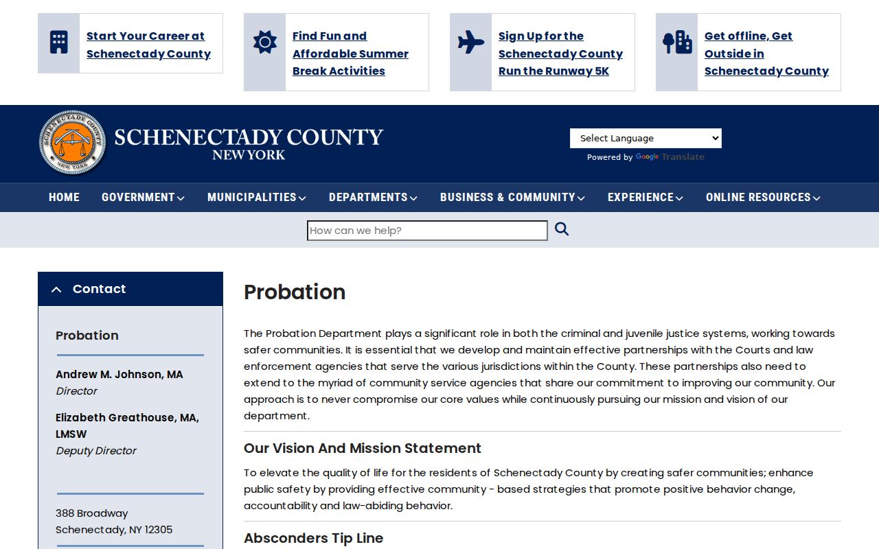 Schenectady County criminal records and county probation programs