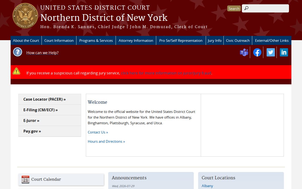 Schenectady County federal criminal records in Northern District of New York