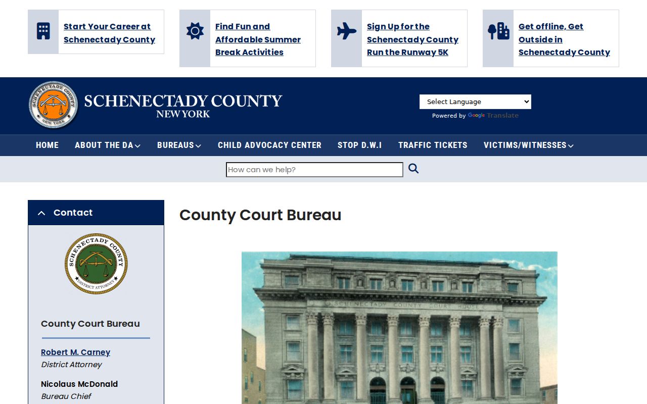 Schenectady County court case records and County Court Bureau page