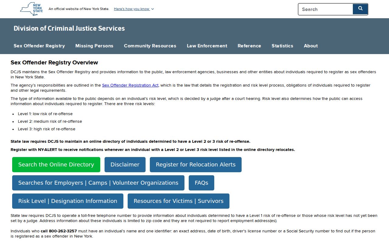 New York registry gateway for a Schenectady County sex offender lookup